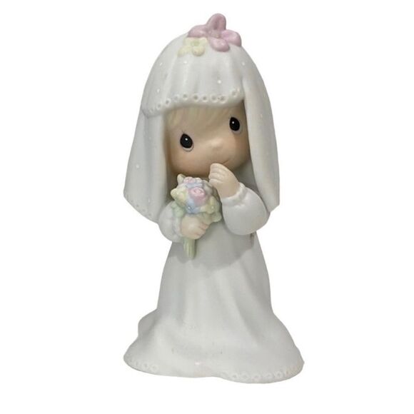 Precious Moments Bride 1983 Vintage Porcelain Figurine with Floral Veil - Picture 1 of 5